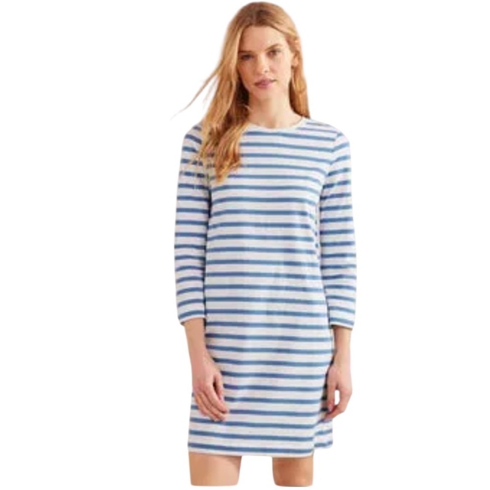Boden Blue And White Striped Long Sleeve Shift Dress